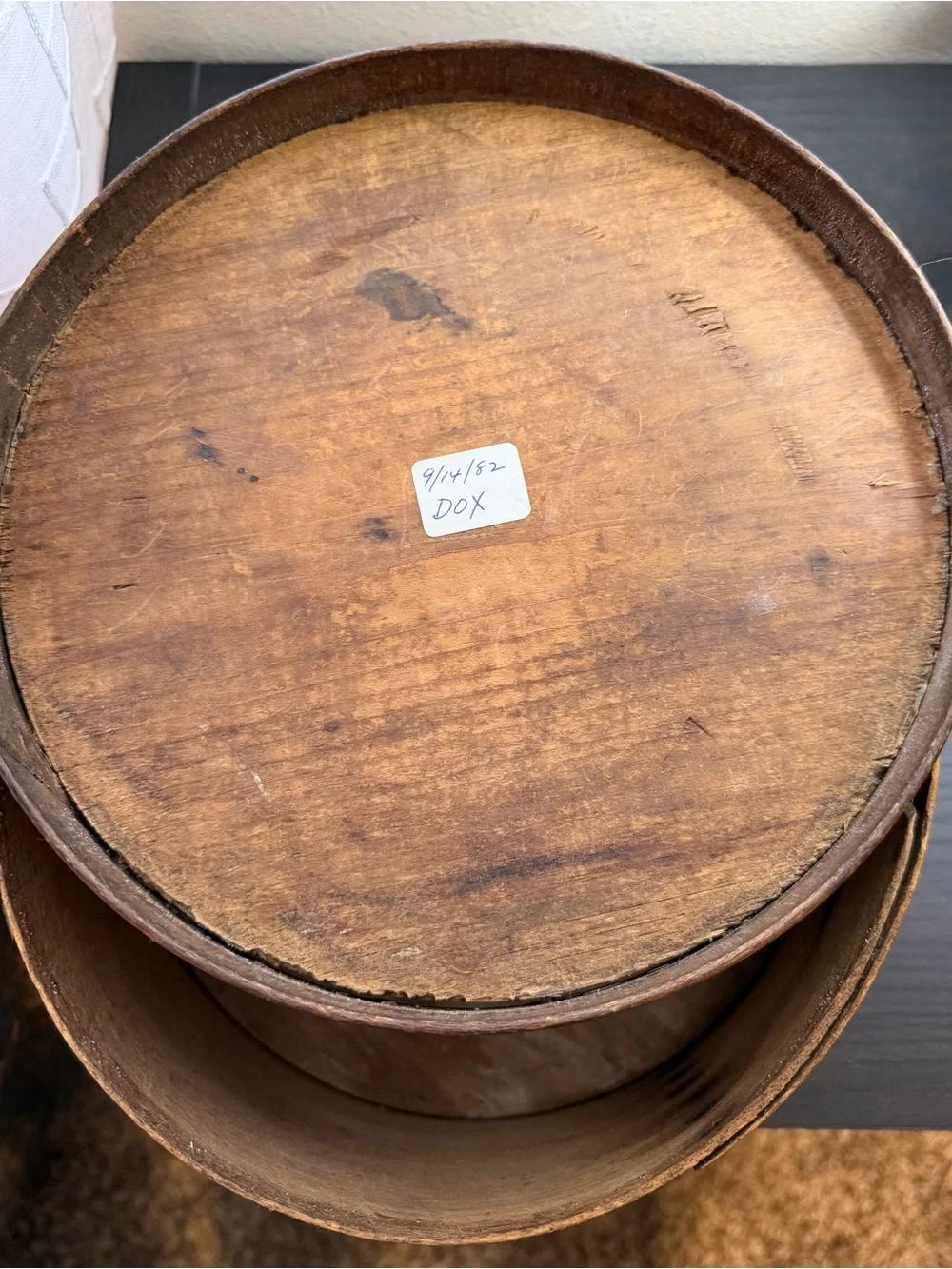 Antique Primitive Round Wooden Pantry Box with Lid Rustic Farmhouse Storage